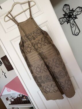easel Brown Printed Adjustable-Strap Overalls Jumpsuit